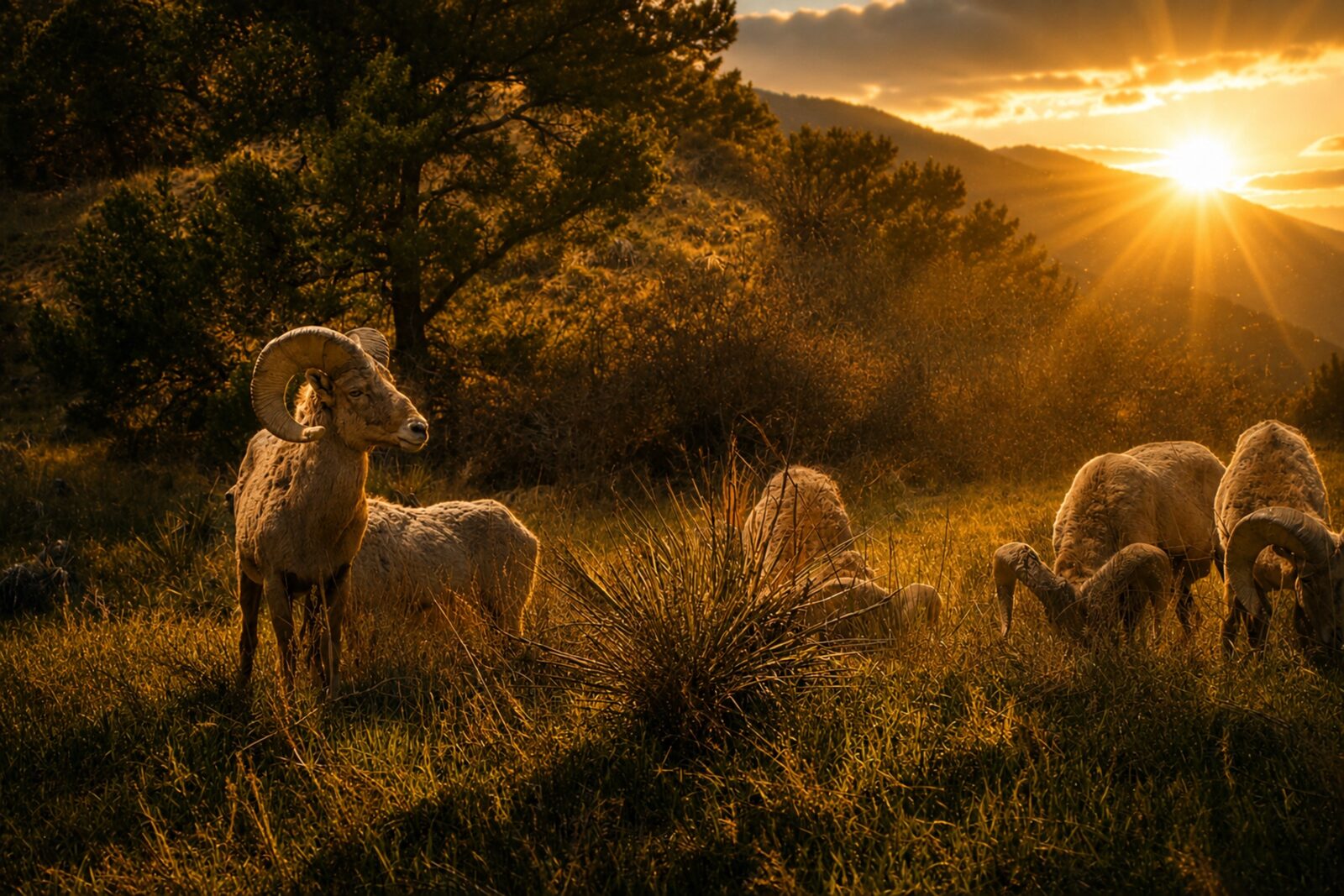 Bighorn sheep in golden light